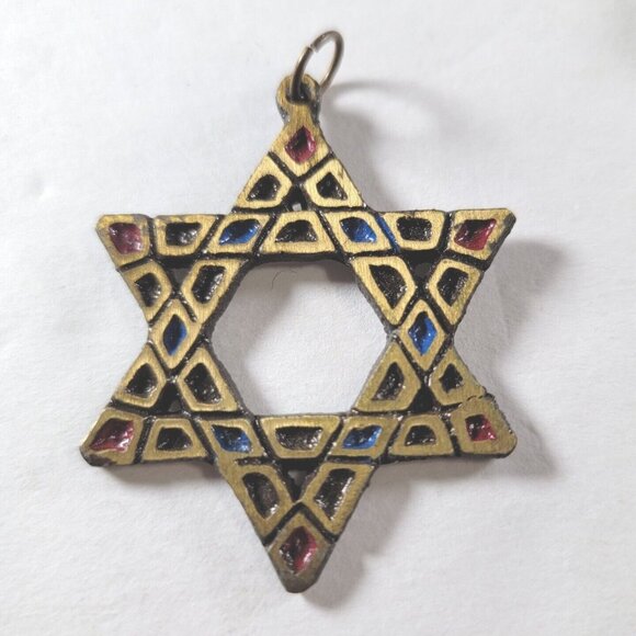 Star Of David Pendant With Red Outer Points And Blue Inner Points 2" Across - Picture 1 of 6
